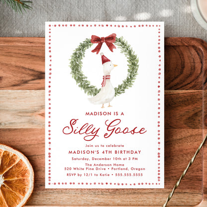 Silly Goose Christmas Red Bow Birthday Invitation | Corjl Template