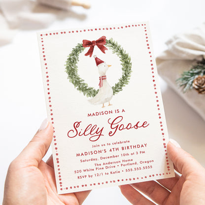 Silly Goose Christmas Red Bow Birthday Invitation | Corjl Template