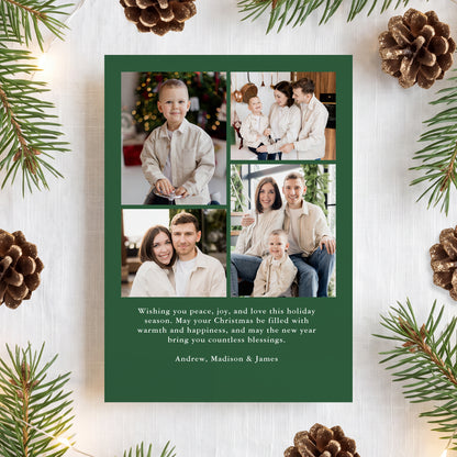 Elegant Holly Border Green 5 Photo Christmas Card | Corjl Template