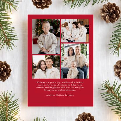 Elegant Holly Border Red 5 Photo Christmas Card | Corjl Template