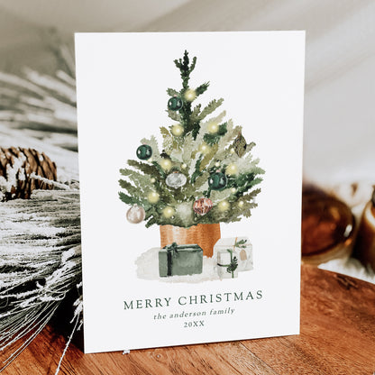 Elegant Watercolor Christmas Tree Non-Photo Holiday Card | Corjl Template