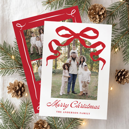Whimsical Hand-Drawn Red Bow Arch Photo Christmas Card | Corjl Template