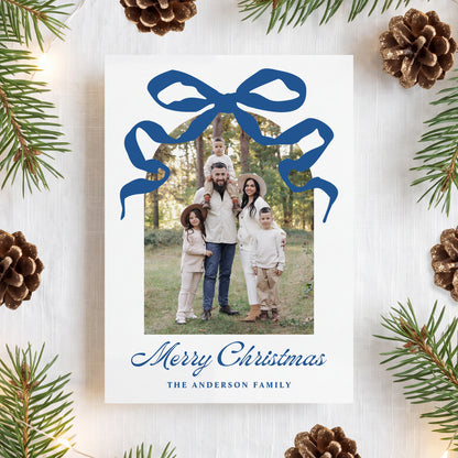 Whimsical Blue Bow Arch Photo Year in Review Christmas Card Template