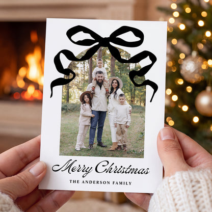 Whimsical Hand-Drawn Black Bow Arch Photo Christmas Card | Corjl Template