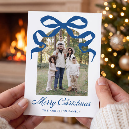 Whimsical Blue Bow Arch Photo Year in Review Christmas Card Template