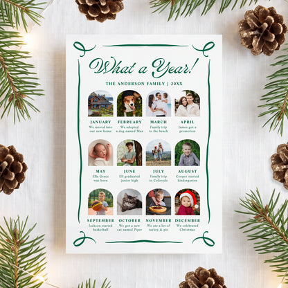Whimsical Green Bow Arch Photo Year in Review Christmas Card Template