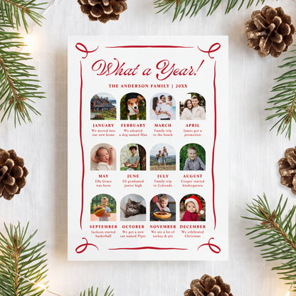 Whimsical Red Bow Arch Photo Year in Review Christmas Card Template