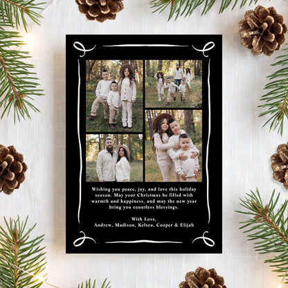 Whimsical Hand-Drawn Black Bow Arch Photo Christmas Card | Corjl Template