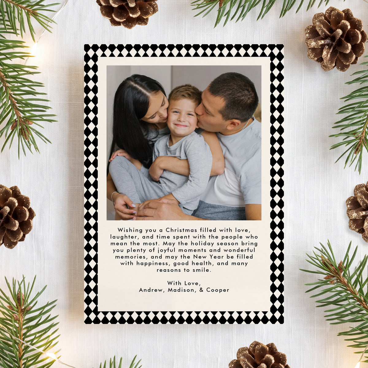 Whimsical Black Diamond Pattern 2 Photo Christmas Card Template