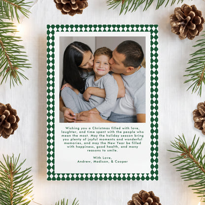Whimsical Green Diamond Pattern 2 Photo Christmas Card Template