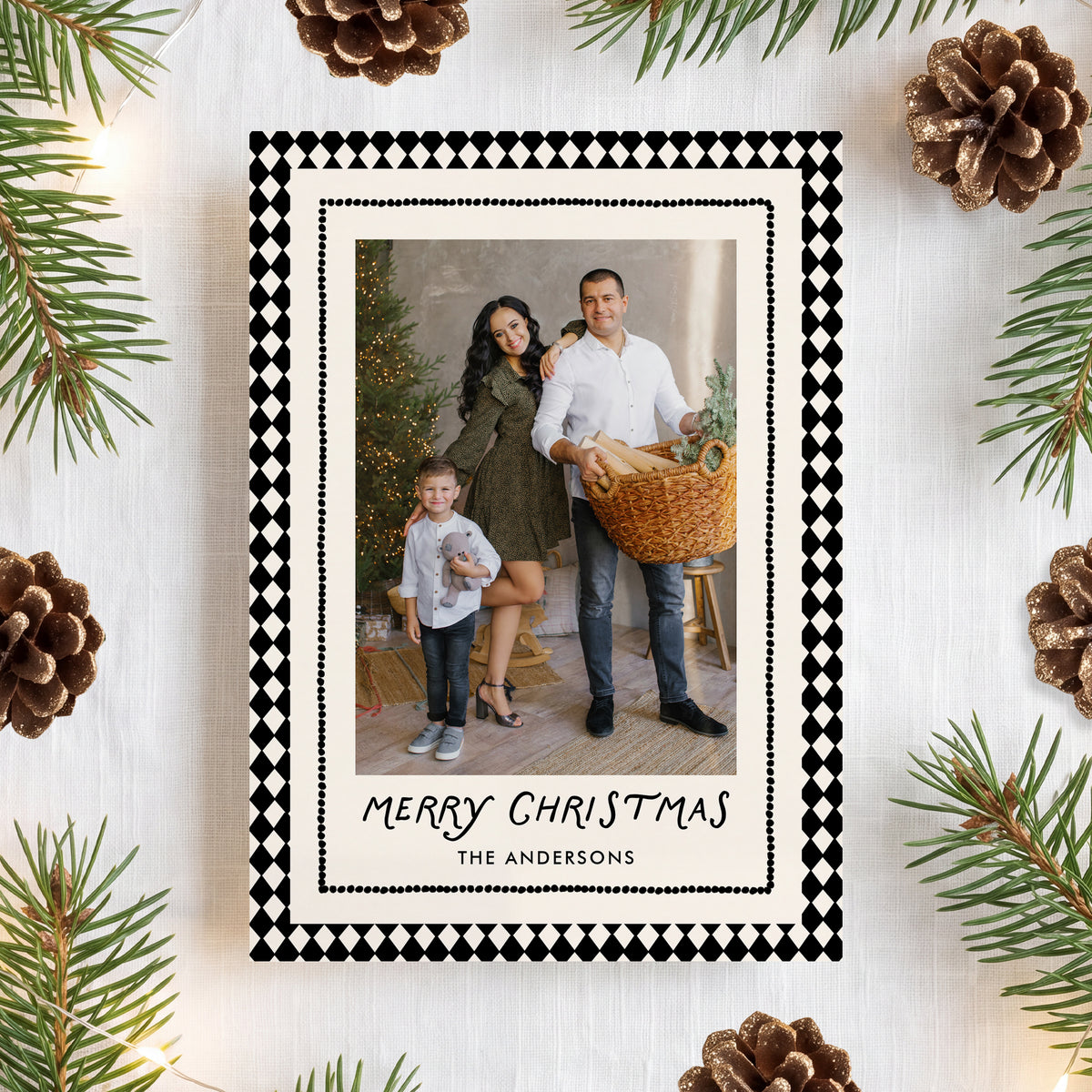 Whimsical Black Diamond Pattern 2 Photo Christmas Card Template