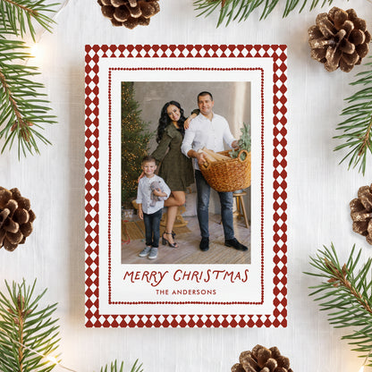Whimsical Red Diamond Pattern 2 Photo Christmas Card Template