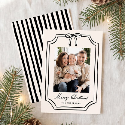 Whimsical Black Bow Frame Christmas Photo Card | Corjl Template