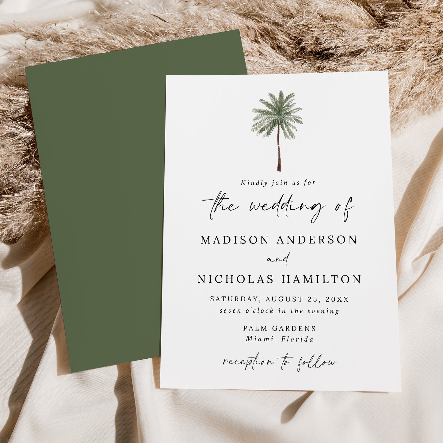 Minimal Palm Tree Wedding Invitation | Corjl Template