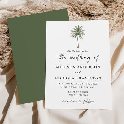 Minimal Palm Tree Wedding Invitation | Corjl Template