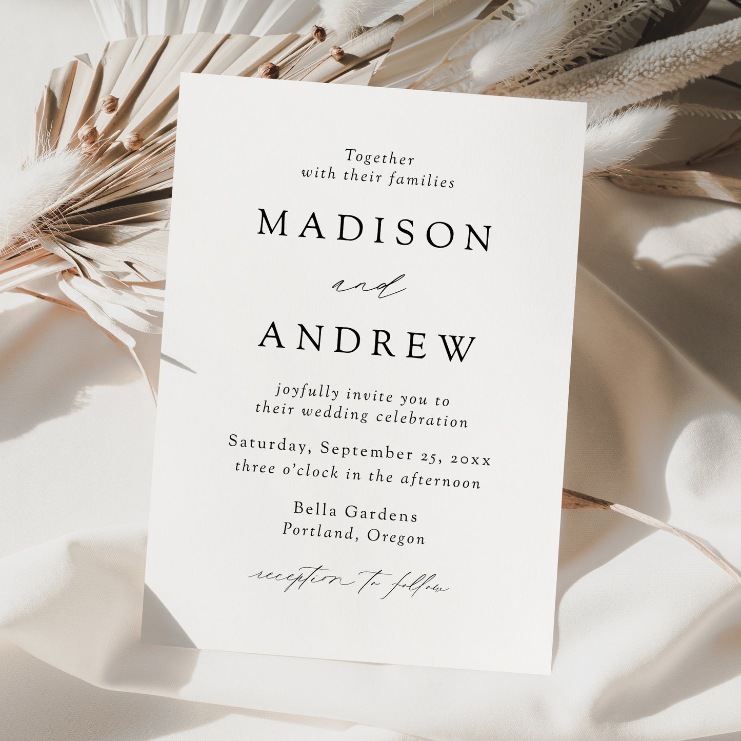 Modern Elegant Black and White Wedding Invitation | Corjl Template