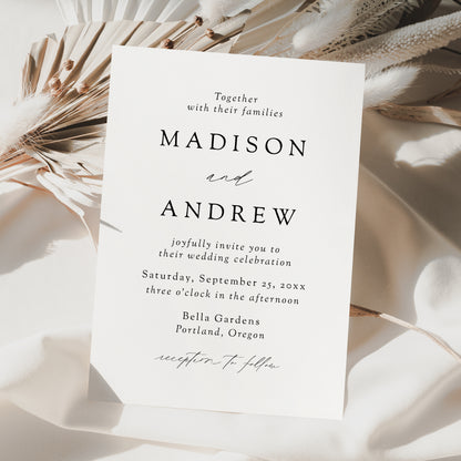 Modern Elegant Black and White Wedding Invitation | Corjl Template