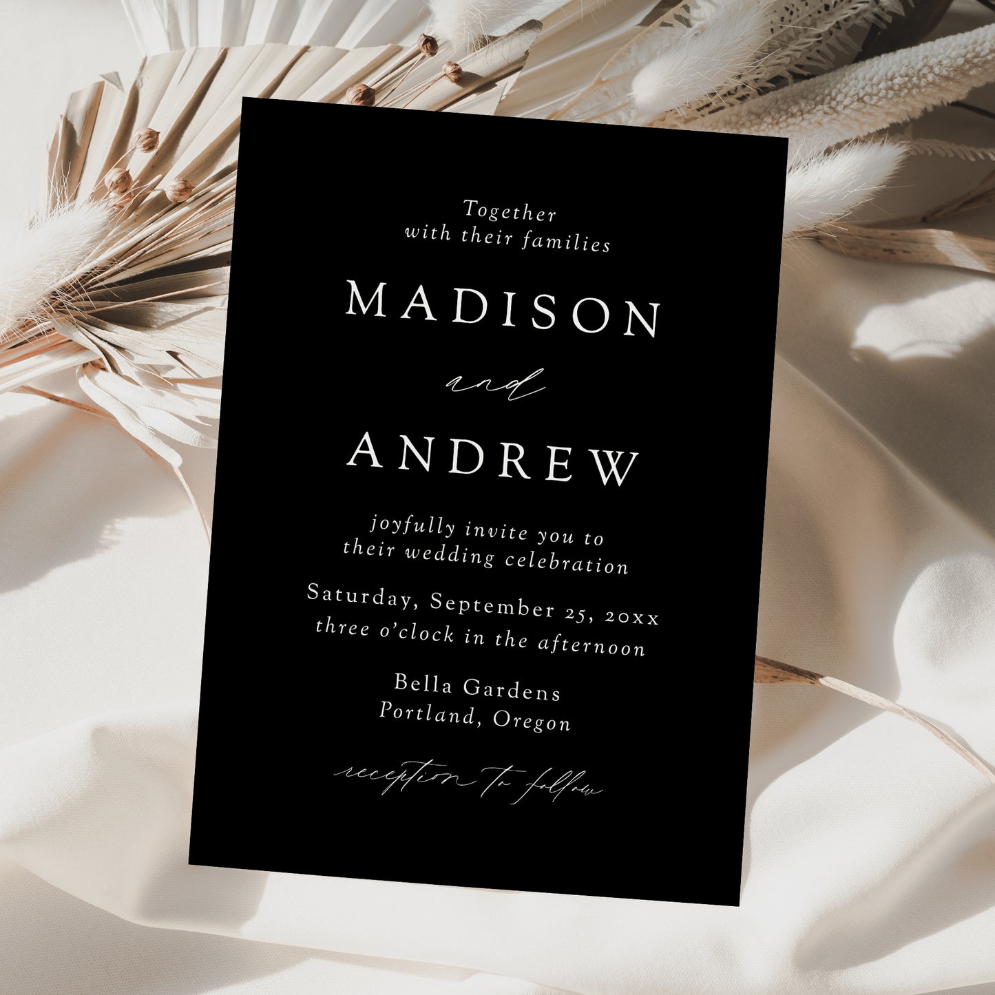 Modern Elegant Black Wedding Invitation | Corjl Template