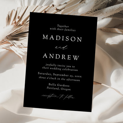 Modern Elegant Black Wedding Invitation | Corjl Template