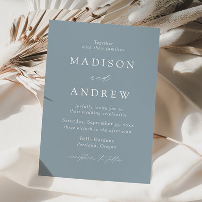 Modern Elegant Dusty Blue Wedding Invitation | Corjl Template