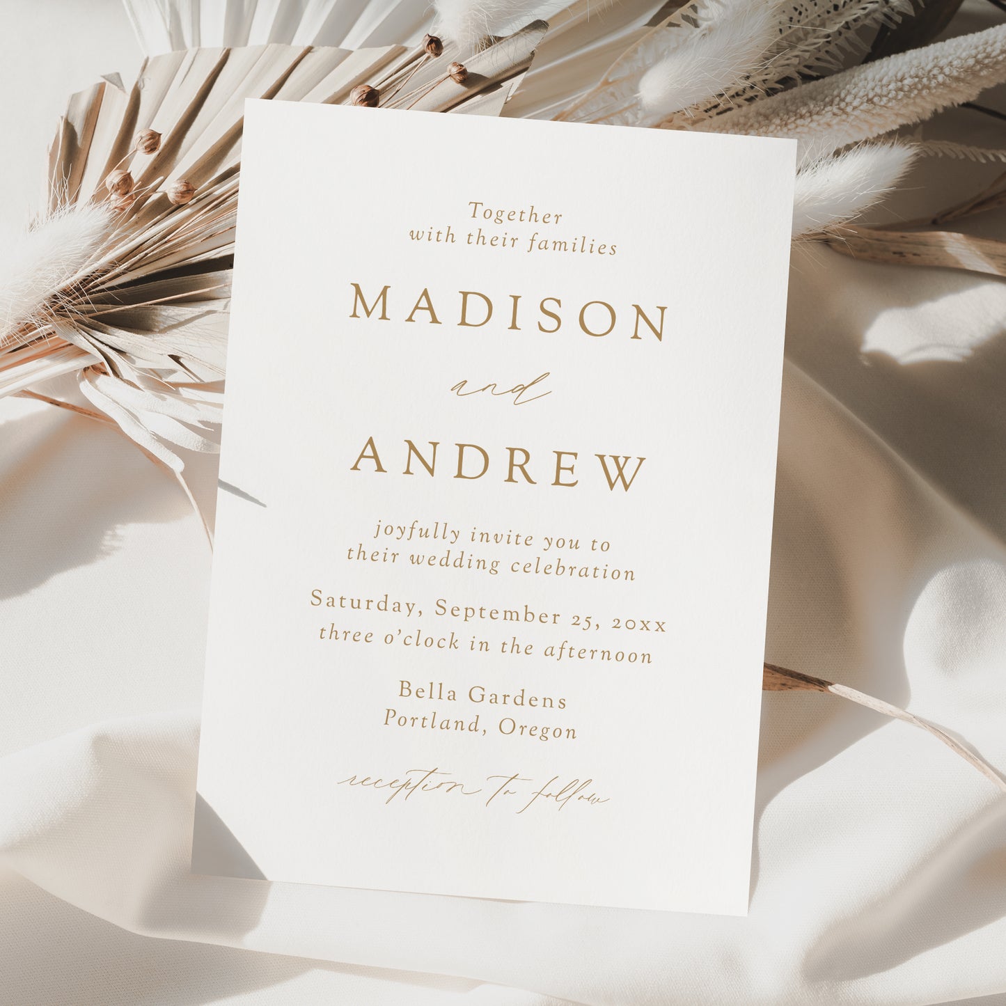Modern Elegant Gold Wedding Invitation | Corjl Template