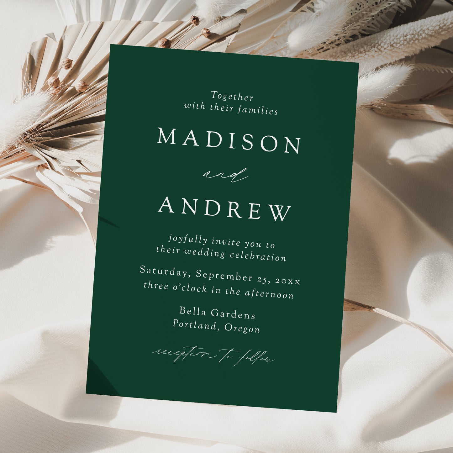 Modern Elegant Green Wedding Invitation | Corjl Template