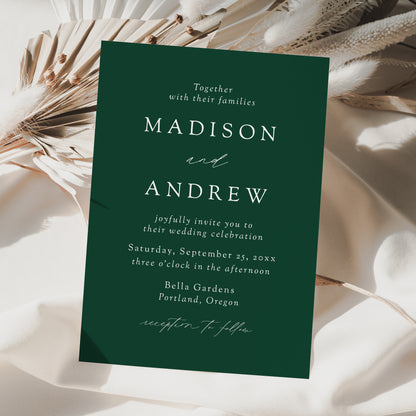 Modern Elegant Green Wedding Invitation | Corjl Template