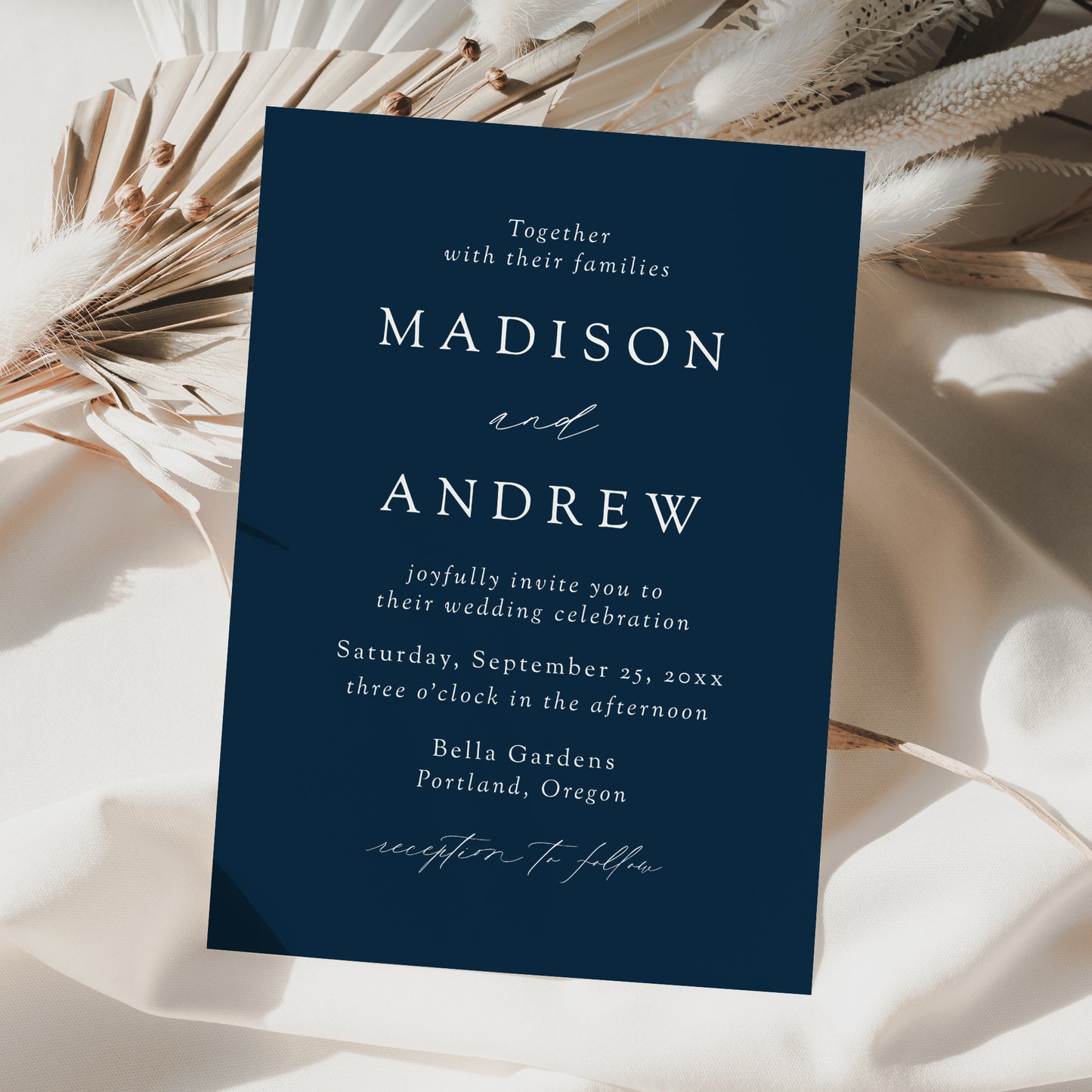 Modern Elegant Navy Wedding Invitation | Corjl Template
