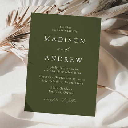 Modern Elegant Olive Green Wedding Invitation | Corjl Template