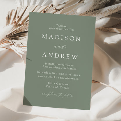 Modern Elegant Sage Green Wedding Invitation | Corjl Template