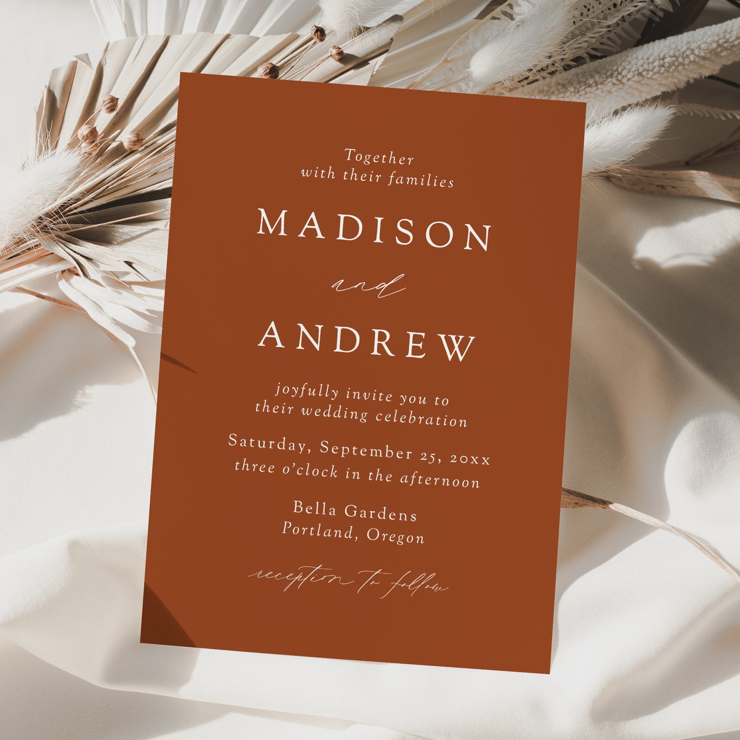 Modern Elegant Terracotta Wedding Invitation | Corjl Template