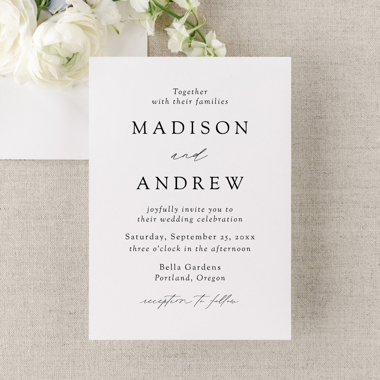 Modern Elegant Black and White Wedding Invitation | Corjl Template