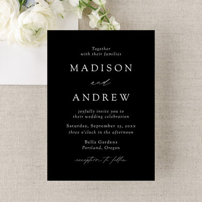 Modern Elegant Black Wedding Invitation | Corjl Template