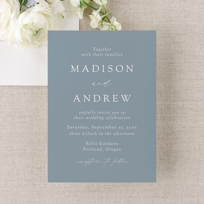 Modern Elegant Dusty Blue Wedding Invitation | Corjl Template