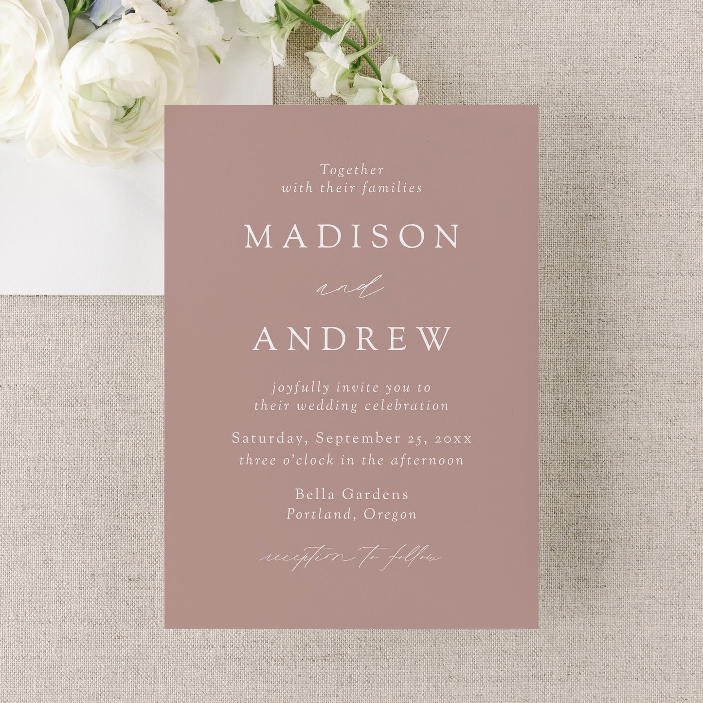 Modern Elegant Dusty Rose Wedding Invitation | Corjl Template