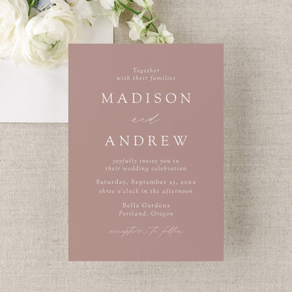 Modern Elegant Dusty Rose Wedding Invitation | Corjl Template