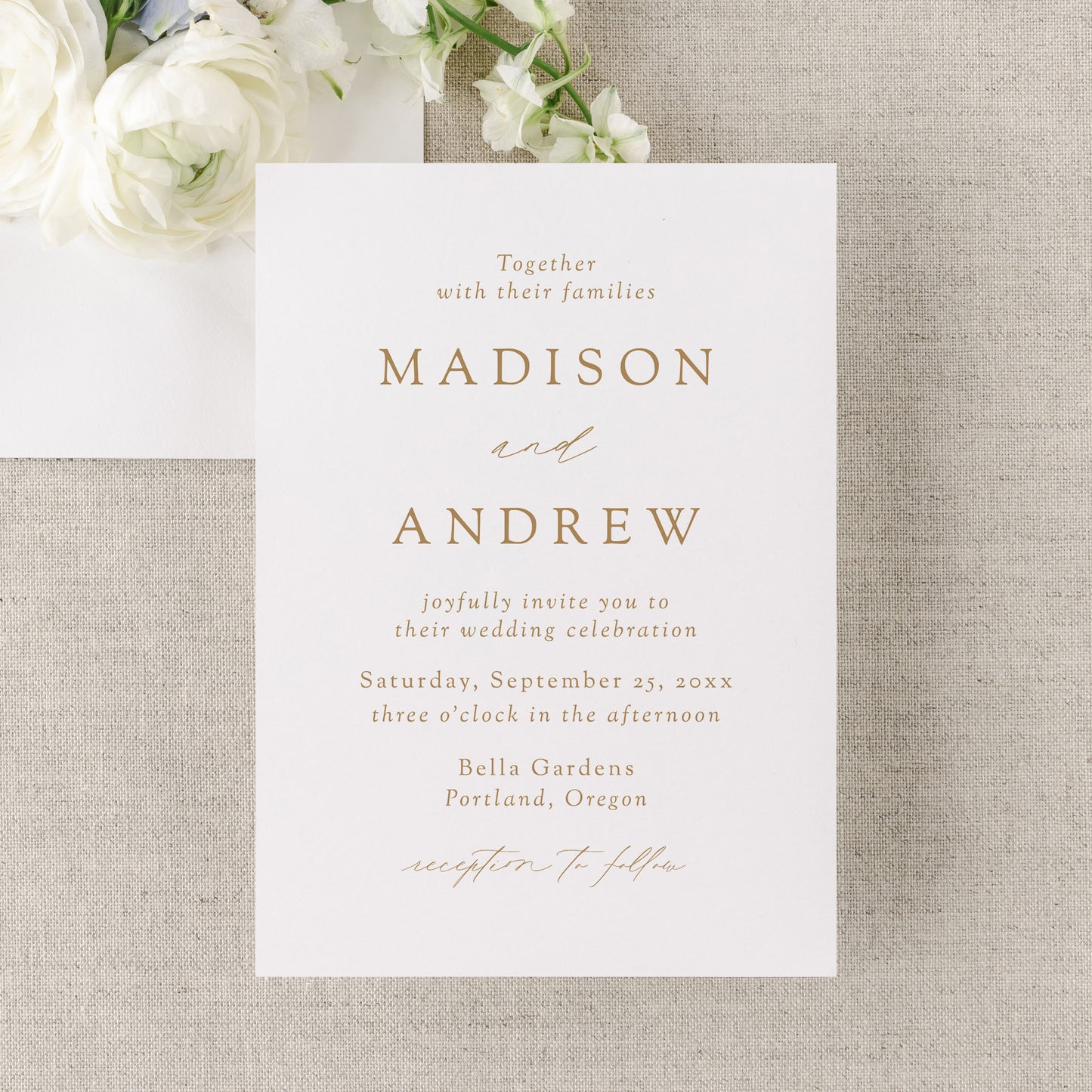Modern Elegant Gold Wedding Invitation | Corjl Template