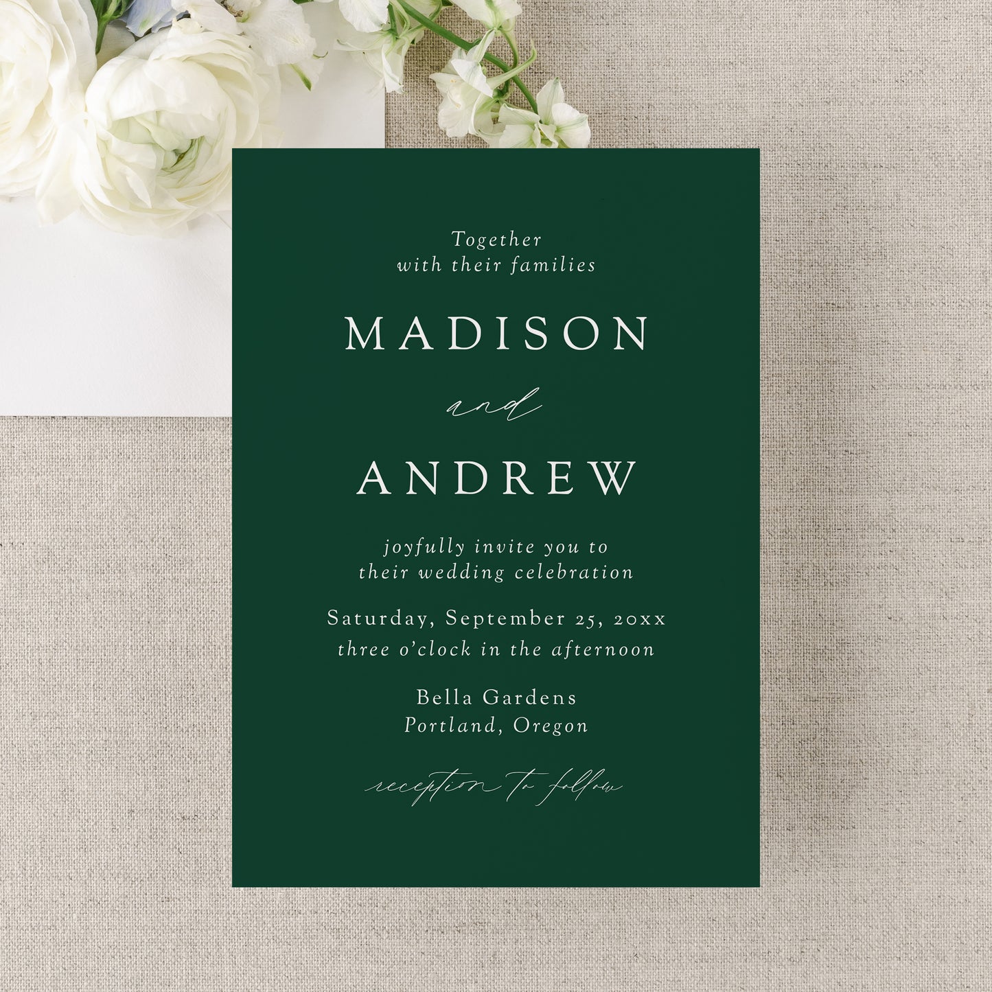 Modern Elegant Green Wedding Invitation | Corjl Template