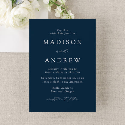 Modern Elegant Navy Wedding Invitation | Corjl Template