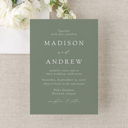 Modern Elegant Sage Green Wedding Invitation | Corjl Template