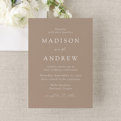 Modern Elegant Taupe Wedding Invitation | Corjl Template