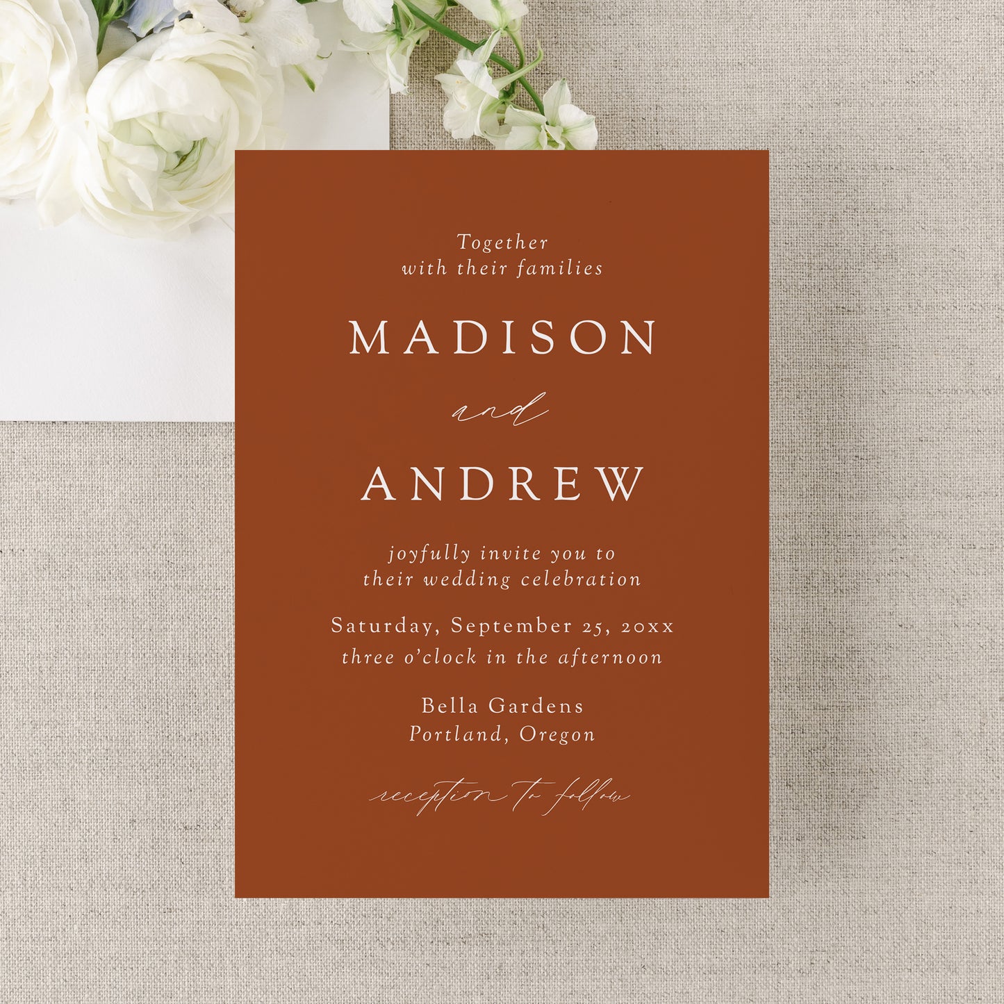 Modern Elegant Terracotta Wedding Invitation | Corjl Template