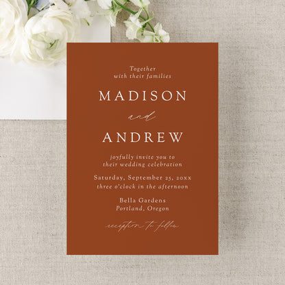 Modern Elegant Terracotta Wedding Invitation | Corjl Template