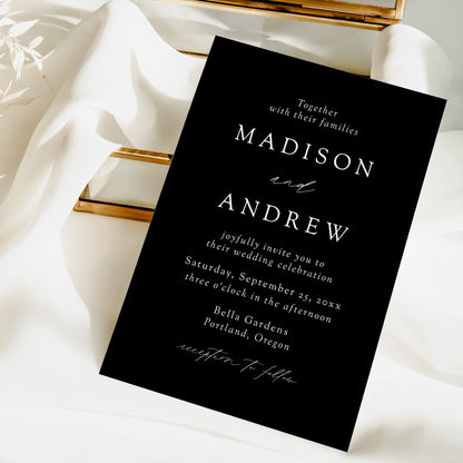 Modern Elegant Black Wedding Invitation | Corjl Template