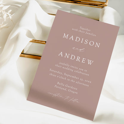 Modern Elegant Dusty Rose Wedding Invitation | Corjl Template