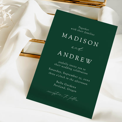 Modern Elegant Green Wedding Invitation | Corjl Template