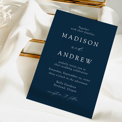 Modern Elegant Navy Wedding Invitation | Corjl Template