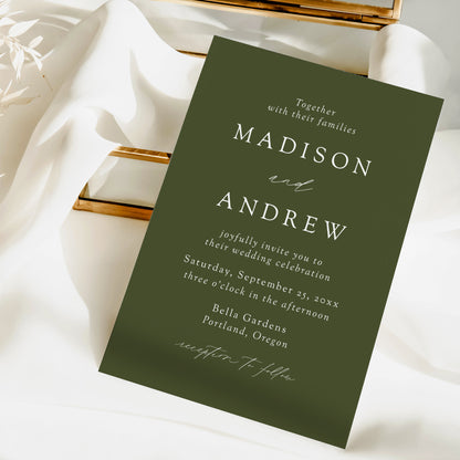 Modern Elegant Olive Green Wedding Invitation | Corjl Template