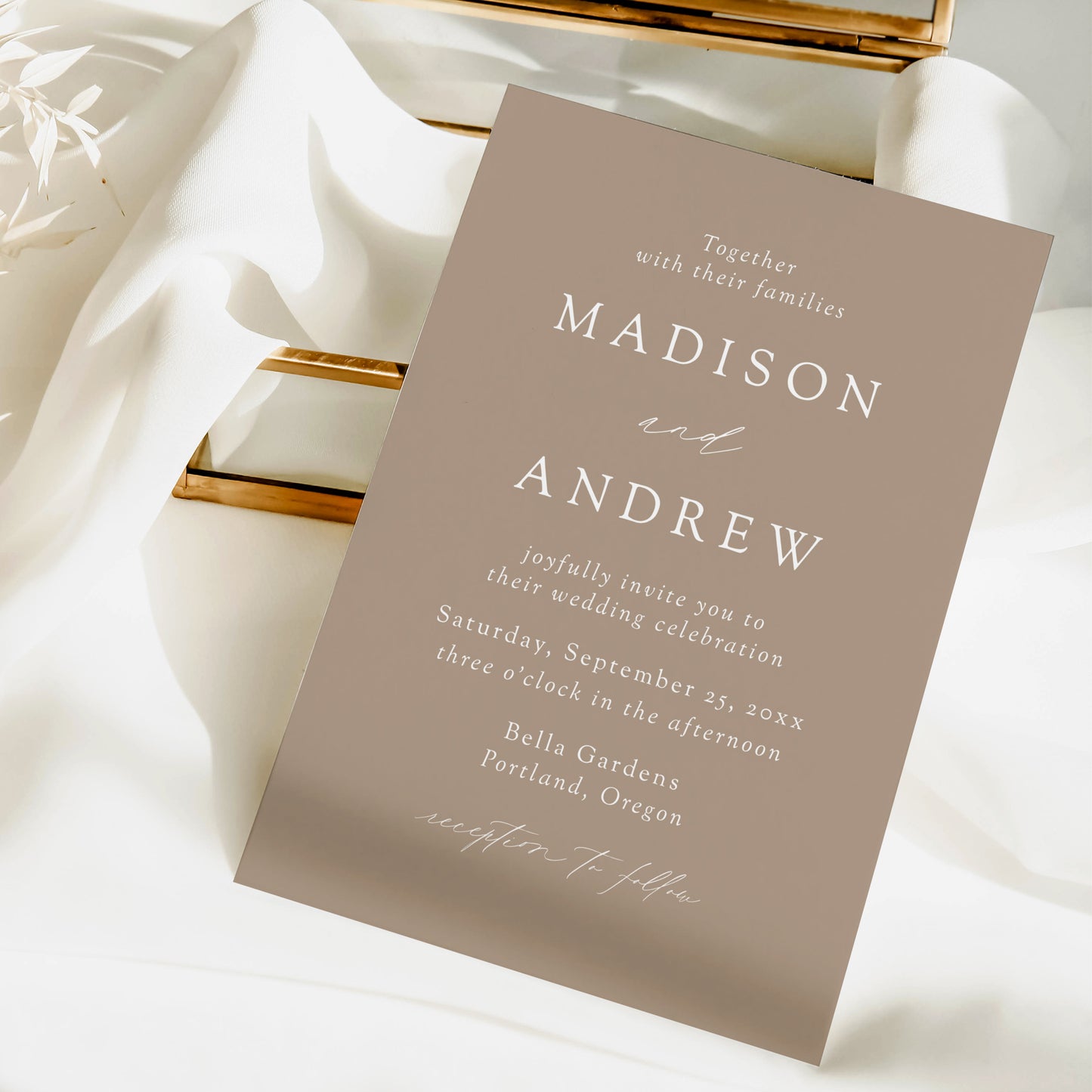 Modern Elegant Taupe Wedding Invitation | Corjl Template