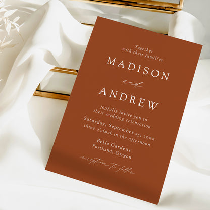 Modern Elegant Terracotta Wedding Invitation | Corjl Template